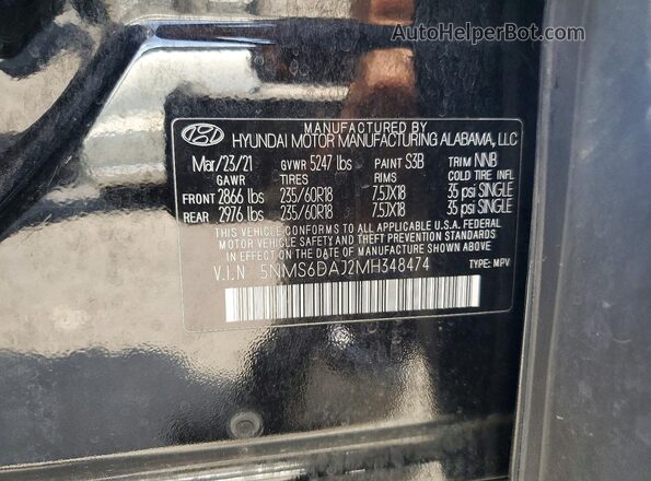 5NMS6DAJ2MH348474 2021 HYUNDAI SANTA Black Շարժիչի բաժամունքի տեսք
