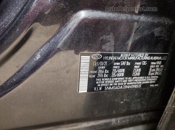5NMS6DAJ3NH398513 2022 HYUNDAI SANTA Gray Սալոնի 360 աստիճան տեսք