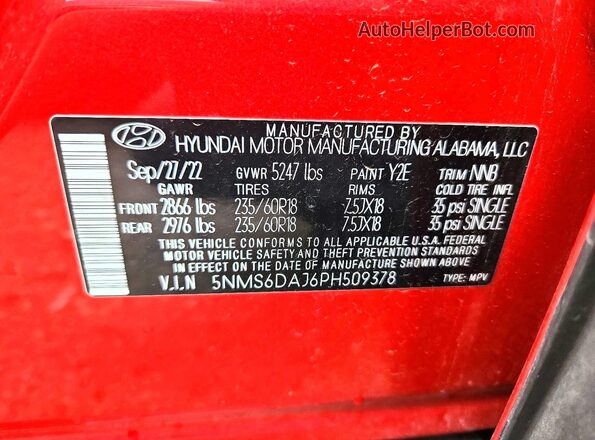 5NMS6DAJ6PH509378 2023 HYUNDAI SANTA Red სალონის 360-გრადუსიანი ხედი