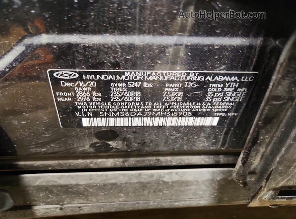 5NMS6DAJ9MH315908 2021 HYUNDAI SANTA Charcoal VIN կոդի պիտակի տեսք