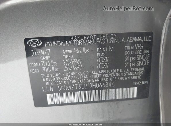 5NMZT3LB1JH066846 2018 HYUNDAI SANTA FE SPORT Beige Vista del compartimento del motor