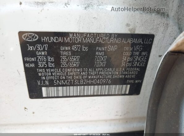 5NMZT3LB2HH040976 2017 HYUNDAI SANTA FE SPORT Белый Вид подкапотного пространства
