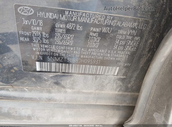 5NMZT3LB5JH095931 2018 HYUNDAI SANTA FE SPORT Black Vista del compartimento del motor