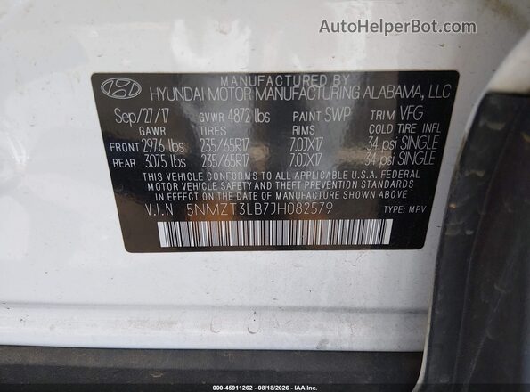 5NMZT3LB7JH082579 2018 HYUNDAI SANTA FE SPORT White Engine compartment view