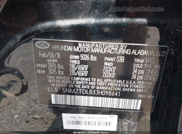 5NMZTDLB3JH098641 2018 HYUNDAI SANTA FE SPORT Black Շարժիչի բաժամունքի տեսք