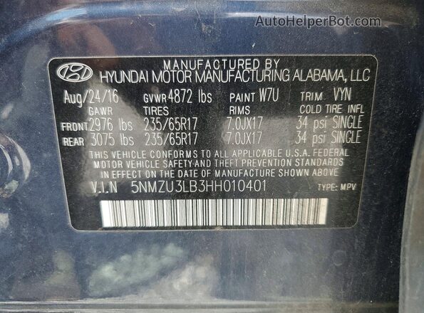 5NMZU3LB3HH010401 2017 HYUNDAI SANTA Коричневый Вид подкапотного пространства