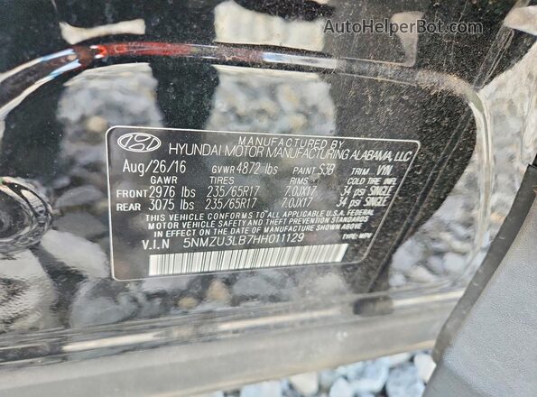 5NMZU3LB7HH011129 2017 HYUNDAI SANTA Black Widok naklejki z numerem VIN