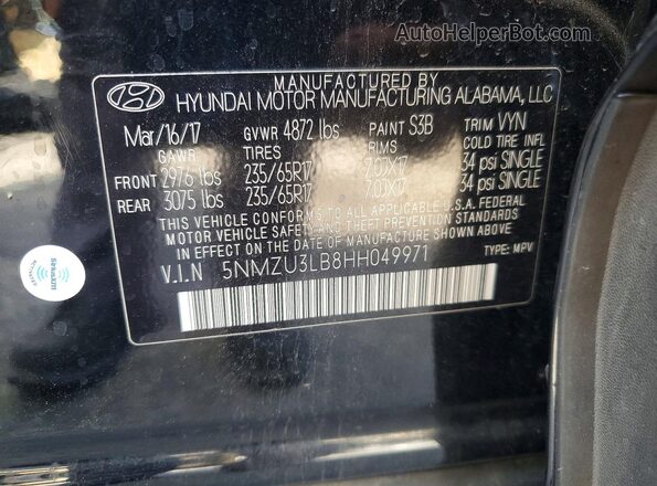 5NMZU3LB8HH049971 2017 HYUNDAI SANTA Black Vista del compartimento del motor