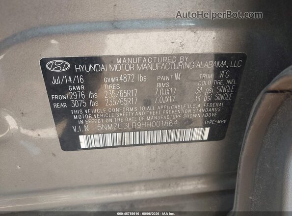 5NMZU3LB9HH001864 2017 HYUNDAI SANTA FE SPORT Brown Widok komory silnika