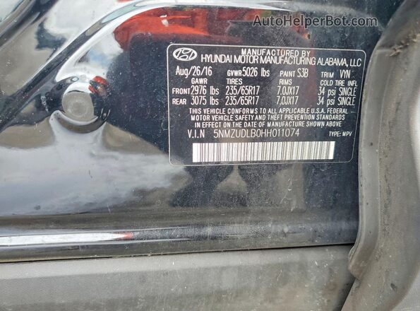 5NMZUDLB0HH011074 2017 HYUNDAI SANTA Черный Вид наклейки с VIN-кодом