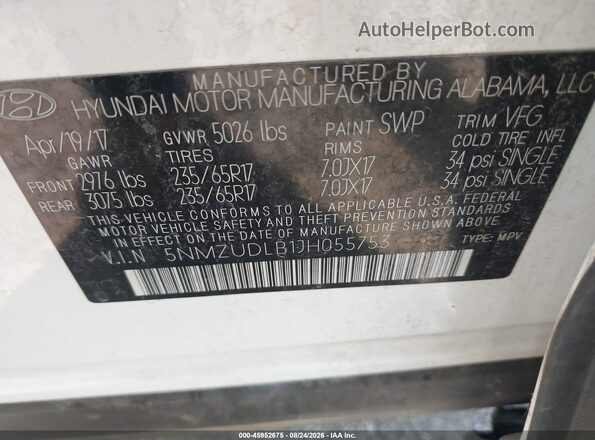 5NMZUDLB1JH055753 2018 HYUNDAI SANTA FE SPORT White Widok komory silnika