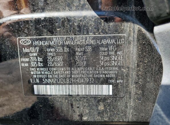 5NMZUDLB2HH047932 2017 HYUNDAI SANTA Black Շարժիչի բաժամունքի տեսք
