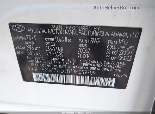 5NMZUDLB7JH059709 2018 HYUNDAI SANTA FE SPORT White Engine compartment view
