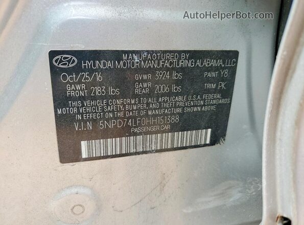 5NPD74LF0HH151388 2017 HYUNDAI ELANTRA Silver Вид підкапотного простору