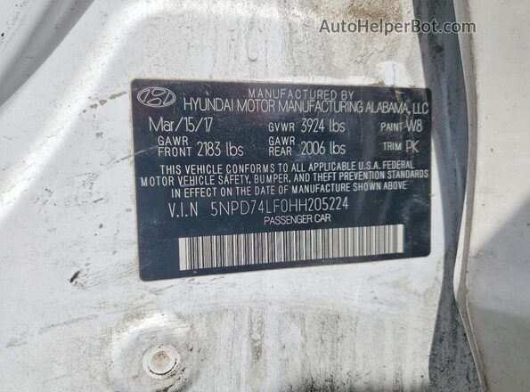 5NPD74LF0HH205224 2017 HYUNDAI ELANTRA White Вид підкапотного простору