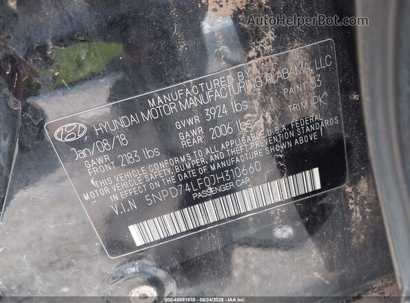 5NPD74LF0JH310660 2018 HYUNDAI ELANTRA Gray ძრავის განყოფილების ხედი