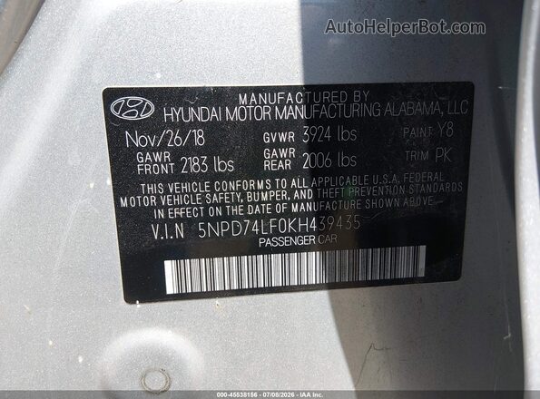 5NPD74LF0KH439435 2019 HYUNDAI ELANTRA White Widok komory silnika