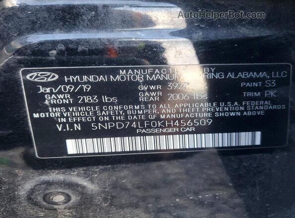 5NPD74LF0KH456509 2019 HYUNDAI ELANTRA Черный Вид наклейки с VIN-кодом