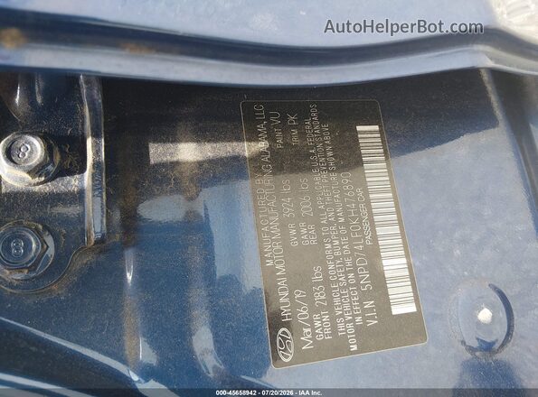 5NPD74LF0KH476890 2019 HYUNDAI ELANTRA Blue Vista del compartimento del motor