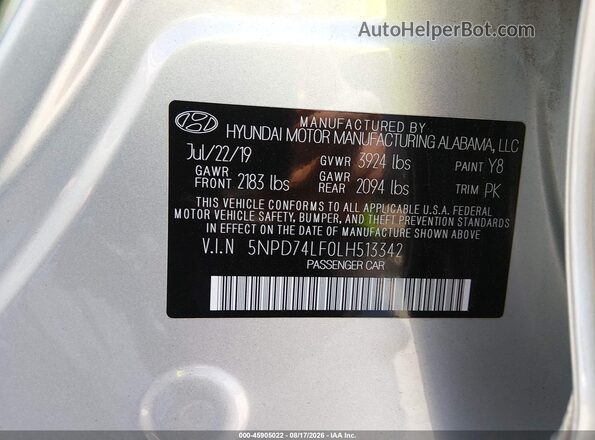 5NPD74LF0LH513342 2020 HYUNDAI ELANTRA Серебряный Вид подкапотного пространства