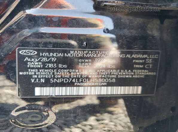 5NPD74LF0LH530058 2020 HYUNDAI ELANTRA Black Vista de la etiqueta del VIN