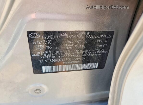 5NPD74LF0LH589496 2020 HYUNDAI ELANTRA Silver Engine compartment view