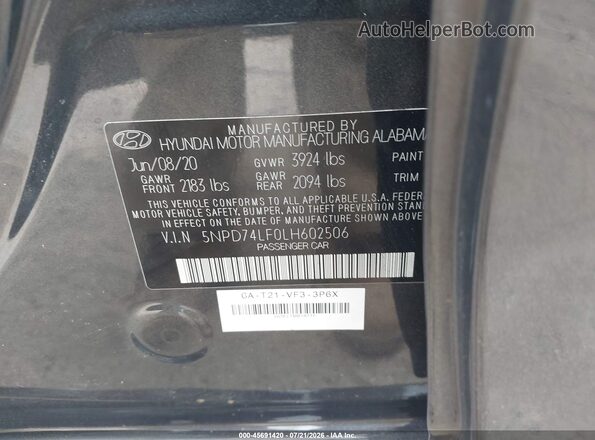 5NPD74LF0LH602506 2020 HYUNDAI ELANTRA Черный Вид подкапотного пространства