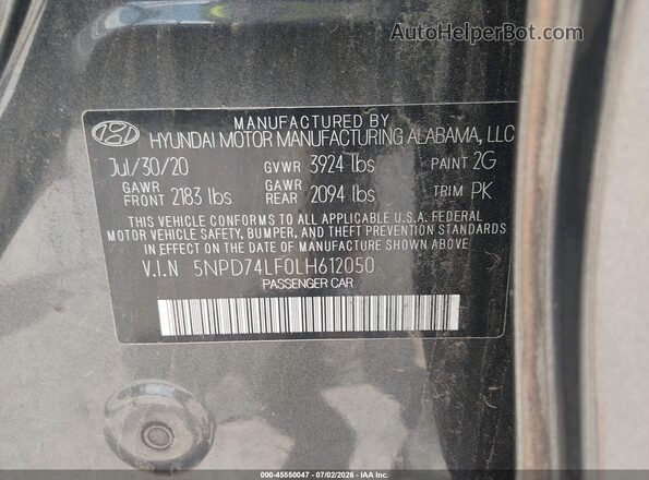 5NPD74LF0LH612050 2020 HYUNDAI ELANTRA Gray Widok komory silnika