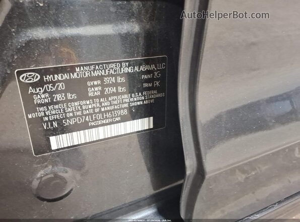 5NPD74LF0LH613988 2020 HYUNDAI ELANTRA Gray Вид підкапотного простору