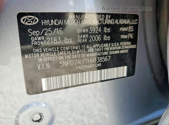 5NPD74LF1HH138567 2017 HYUNDAI ELANTRA Серебряный Вид подкапотного пространства