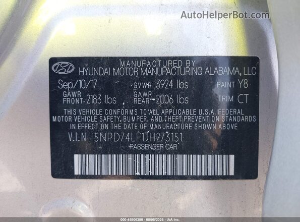 5NPD74LF1JH273151 2018 HYUNDAI ELANTRA Серебряный Вид подкапотного пространства