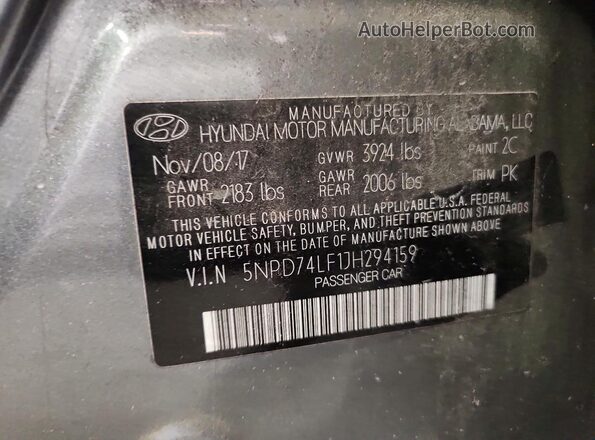 5NPD74LF1JH294159 2018 HYUNDAI ELANTRA Серый Вид подкапотного пространства