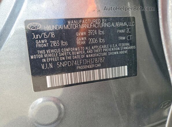 5NPD74LF1JH378787 2018 HYUNDAI ELANTRA Gray Widok komory silnika