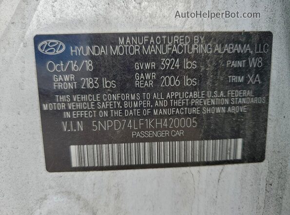 5NPD74LF1KH420005 2019 HYUNDAI ELANTRA White Vista del compartimento del motor