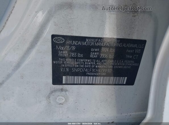 5NPD74LF1KH479930 2019 HYUNDAI ELANTRA  Вид подкапотного пространства