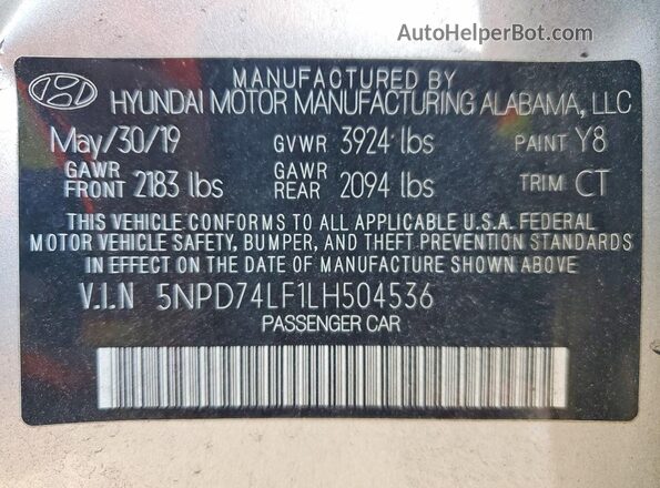 5NPD74LF1LH504536 2020 HYUNDAI ELANTRA Silver ძრავის განყოფილების ხედი