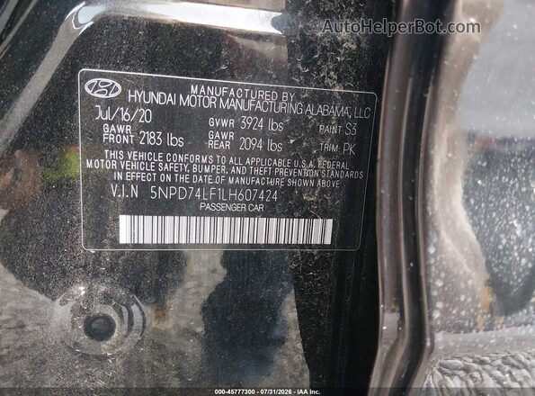 5NPD74LF1LH607424 2020 HYUNDAI ELANTRA Black Engine compartment view