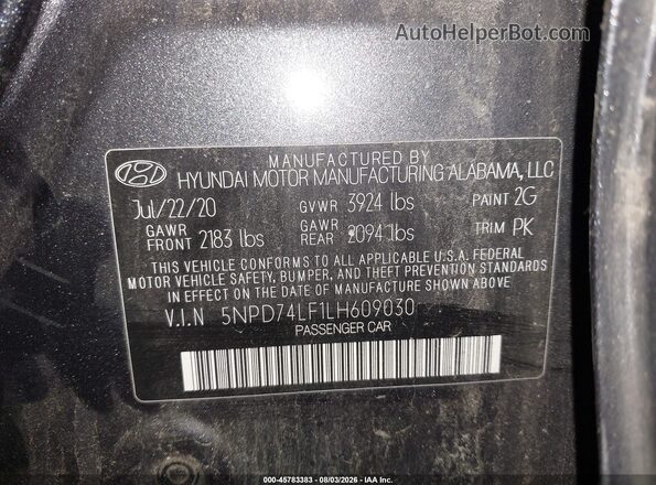 5NPD74LF1LH609030 2020 HYUNDAI ELANTRA Gray Շարժիչի բաժամունքի տեսք