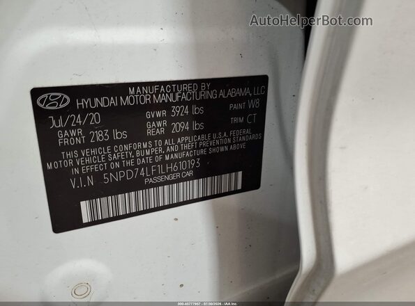5NPD74LF1LH610193 2020 HYUNDAI ELANTRA White Շարժիչի բաժամունքի տեսք