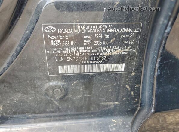 5NPD74LF2HH161162 2017 HYUNDAI ELANTRA Black Widok komory silnika