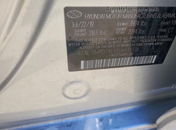 5NPD74LF2LH513326 2020 HYUNDAI ELANTRA Silver Вид підкапотного простору