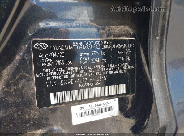 5NPD74LF2LH613345 2020 HYUNDAI ELANTRA Gray ძრავის განყოფილების ხედი