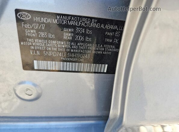 5NPD74LF3HH190248 2017 HYUNDAI ELANTRA Gray Engine compartment view