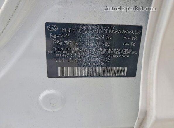 5NPD74LF3HH194459 2017 HYUNDAI ELANTRA White Вид підкапотного простору