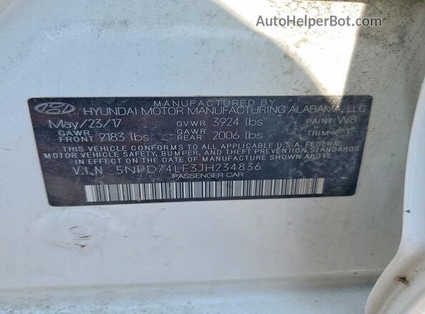 5NPD74LF3JH234836 2018 HYUNDAI ELANTRA Белый Вид подкапотного пространства