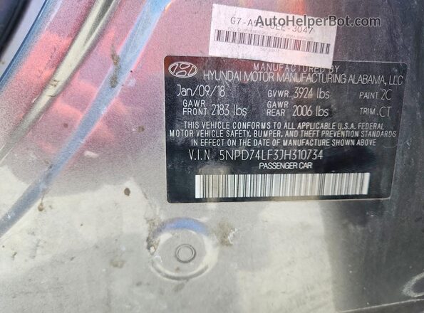 5NPD74LF3JH310734 2018 HYUNDAI ELANTRA Silver ძრავის განყოფილების ხედი