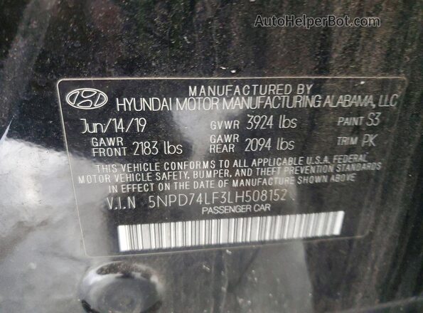 5NPD74LF3LH508152 2020 HYUNDAI ELANTRA Черный Вид подкапотного пространства