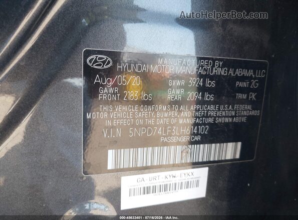 5NPD74LF3LH614102 2020 HYUNDAI ELANTRA Серый Вид подкапотного пространства