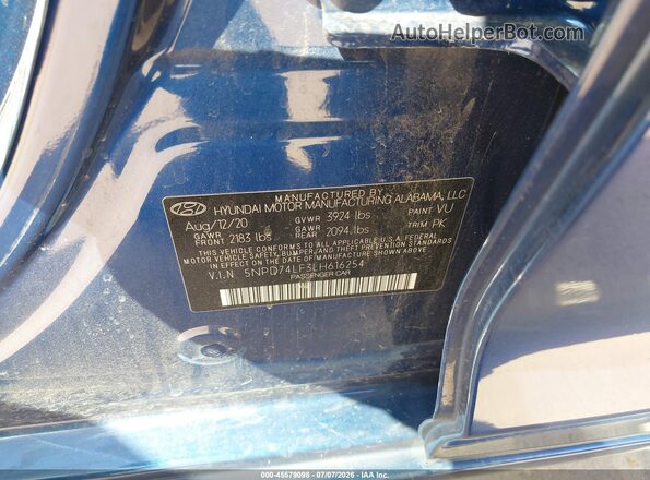 5NPD74LF3LH616254 2020 HYUNDAI ELANTRA Blue Vista del compartimento del motor