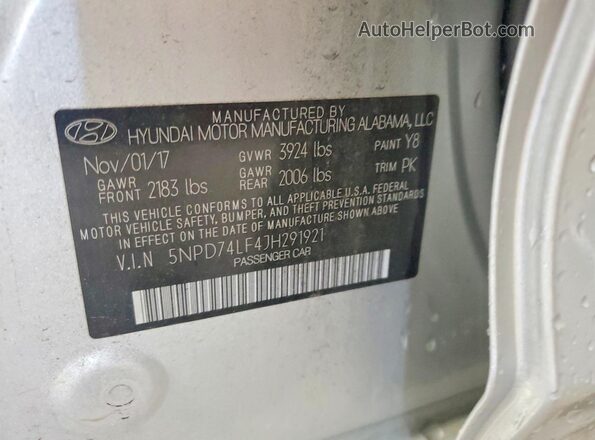 5NPD74LF4JH291921 2018 HYUNDAI ELANTRA Silver Вид підкапотного простору